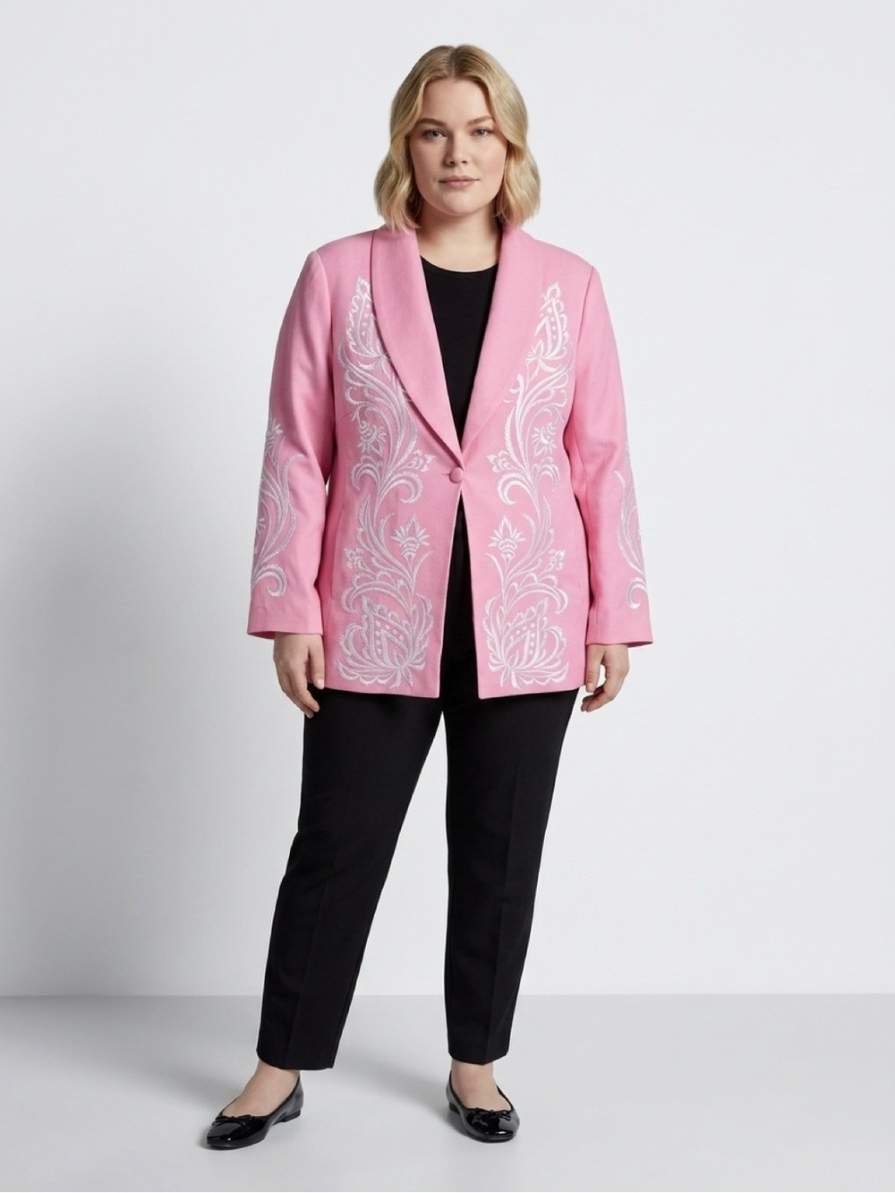 Bob Mackie Pink Embroidered Blazer Jacket Size 1X Plus Size Pockets Artsy  Bold - Picture 13 of 13